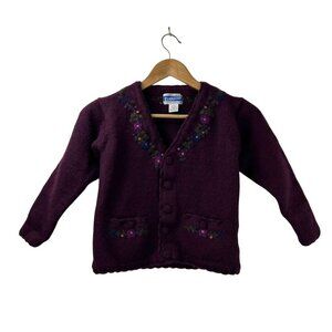 Vintage Pendleton Girls M 100% Wool Cardigan Sweater Embroidered Floral